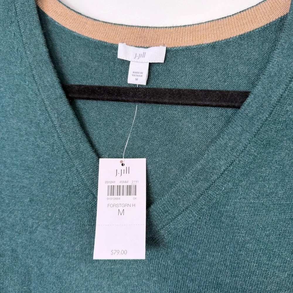 J. Jill NWT Forest‎ Green Heather V-Neck Tunic Sweater Cotton Blend Medium - Picture 4 of 8